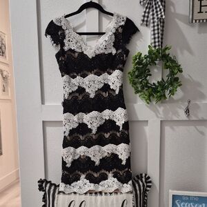 ANTONIO MELANI Black and White Lace Midi Dress
